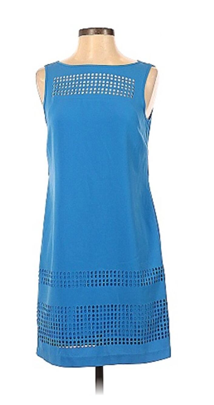 Julia Jordan Blue Laser-Cut Perforated Shift Sheath Dress 6 S Small